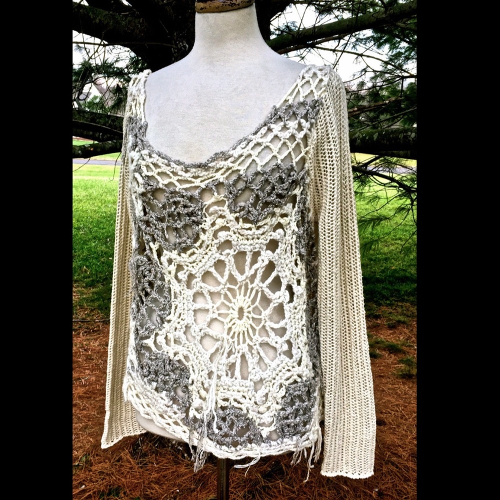 Free People ivory Snowflake in Crochet Sweater S